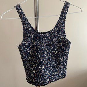 Hollister Ribbed Cropped Lettuce Tank Navy Blue